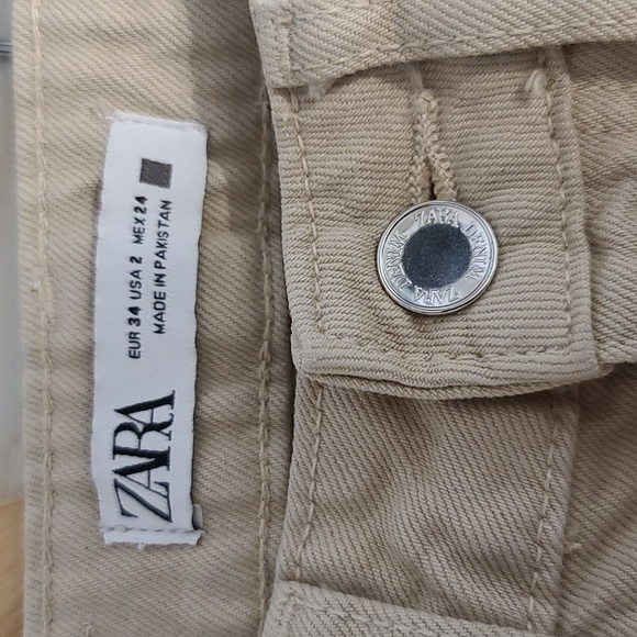 ZARA Basic Women's Khaki High-rise Cotton Pants (Sz 2) - Picture 3 of 10